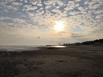 Scenic view of beach against sky during sunset