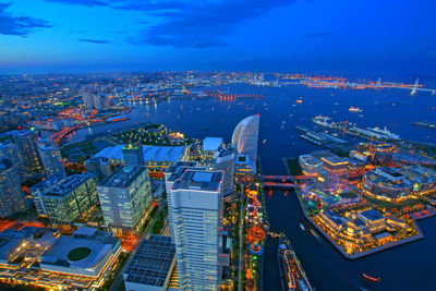 High angle view of city buildings