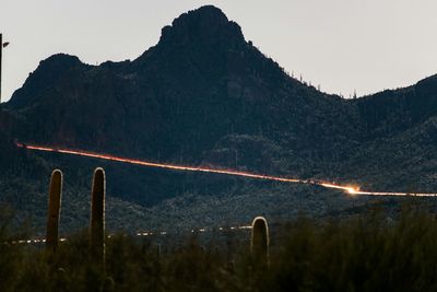 Scenic view of mountains at night
