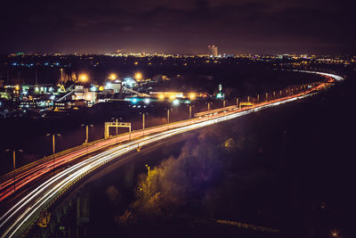 High angle view of illuminated city at night