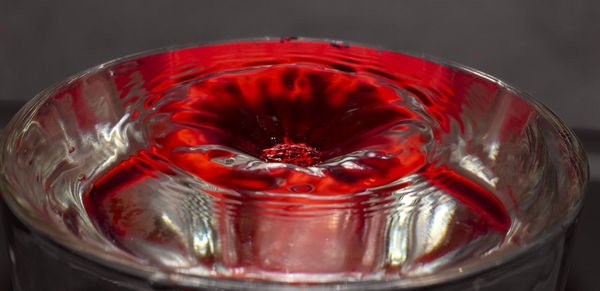 High angle view of red wine in glass