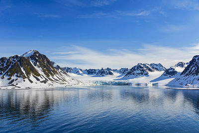 Scenic view of snowcapped mountains against sky during winter