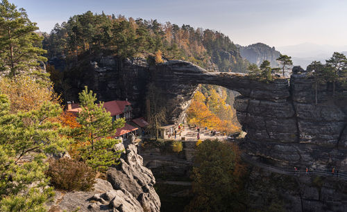 Scenic view of pravcicka brana - majestic rock arch in bohemian switzerland national park, czech rep