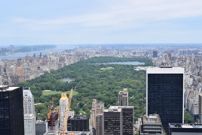 New york manhattan skyline from top of the rock observation deck, panoramic view on ny city