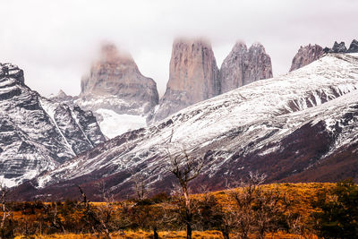Scenic view of snowcapped mountains against sky