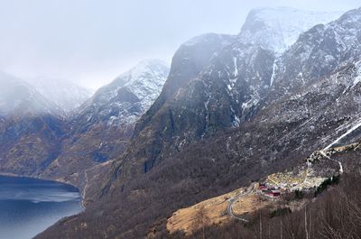 Scenic view of mountains against sky during winter