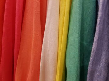 Full frame shot of colorful textile for sale in clothing store