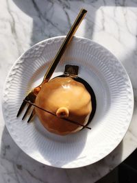 High angle view of breakfast on table