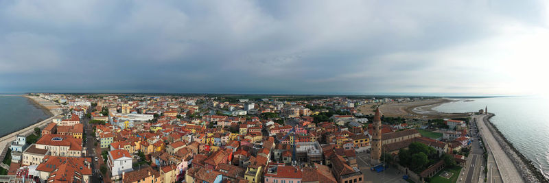 City of caorle - cathedral church with panoramic view from above

