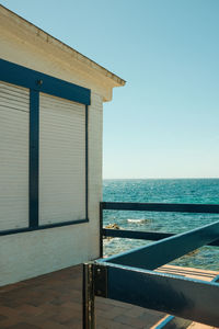 Scenic view of sea against clear blue sky