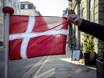 Cropped hand of man holding danish flag