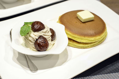 Close-up of dessert served in plate