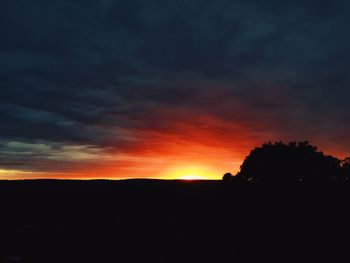 Scenic view of silhouette landscape against dramatic sky