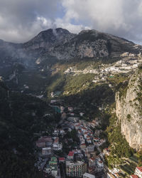 Aerial view of amalfi, a little town along the amalfi coast facing the mediterranean sea, salerno