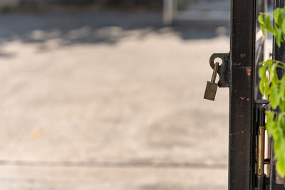 Close-up of metal pole against blurred background