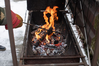 Close-up of meat on barbecue grill