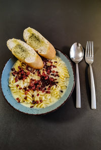 Close-up of breakfast served on table