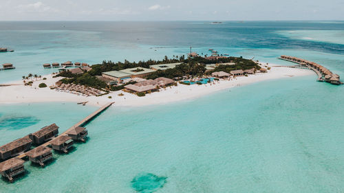 High angle view of beach against sky in maldives islands