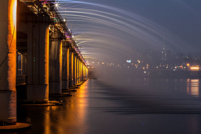 Banpo bridge over han river against sky in city at night