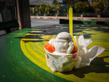 Ice cream on table