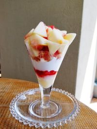 Close-up of dessert served on table