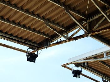 Low angle view of ceiling of building against sky