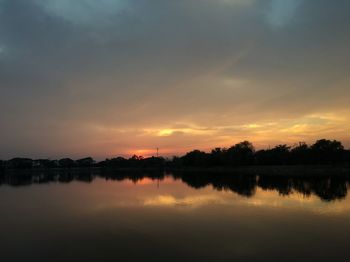 Scenic view of lake against sky during sunset