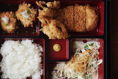 Directly above shot of breakfast served on table