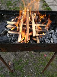 Close-up of bonfire on barbecue grill