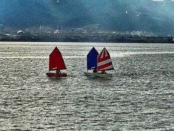 Red boat in sea