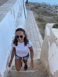 High angle portrait of girl in sunglasses