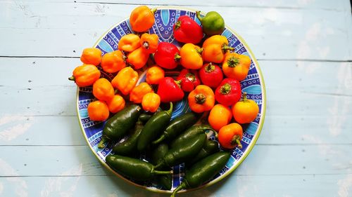 High angle view of tomatoes in bowl