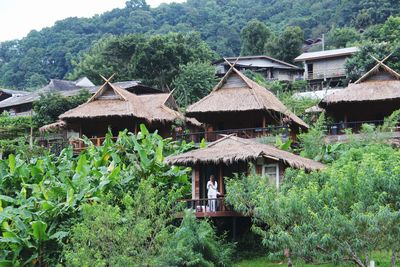 Gazebo by house in village