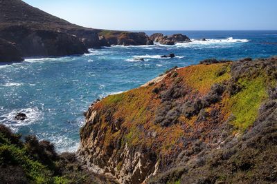 Scenic view of sea against clear sky