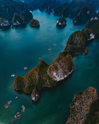 High angle view of rocks and sea