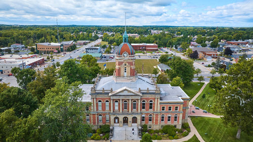 High angle view of townscape against sky