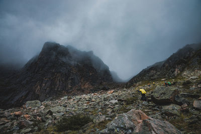 Scenic view of volcanic mountain against sky