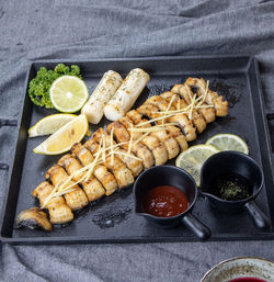 Fruits and vegetables on cutting board