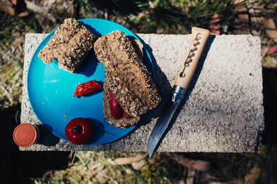 Close-up high angle view of bread