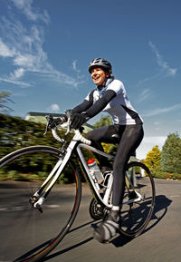 Blurred shot of a female cyclist in the british lake district