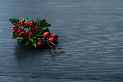 High angle view of cherries on table