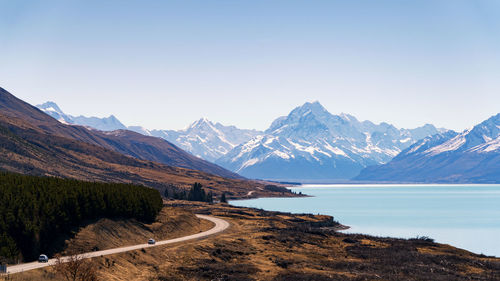 Scenic view of mountains against clear sky