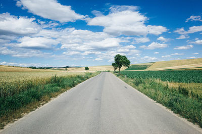 Road amidst agricultural field against sky