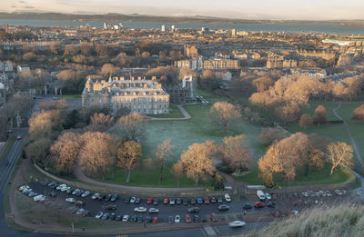 High angle view of townscape against sky