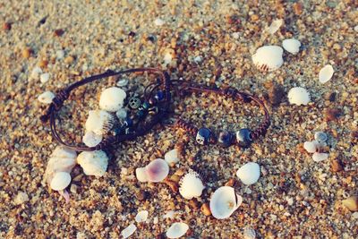 High angle view of sand on beach