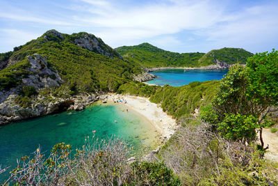 Porto timoni beach in corfu, a paradisiac double beach with crystalline water, corfu island, greece