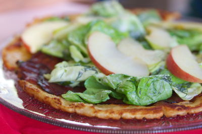 Close-up of pizza served in plate
