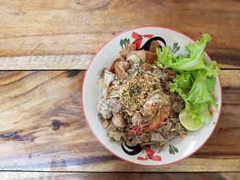 High angle view of food in bowl on table