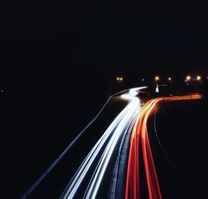 Light trails on road at night