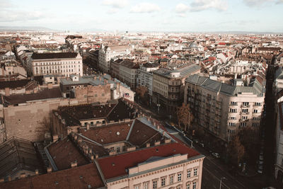 High angle shot of townscape against sky